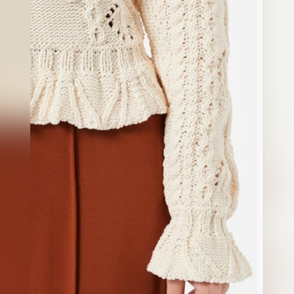 Ivory Ruffled Hem Cable Knit Sweater - Picture 4 of 8